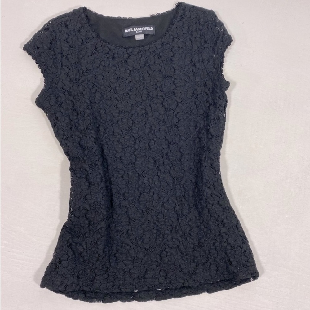 Karl Lagerfeld Paris cup sleeves lace top w/ black lace​​​​​​​​​​​​​